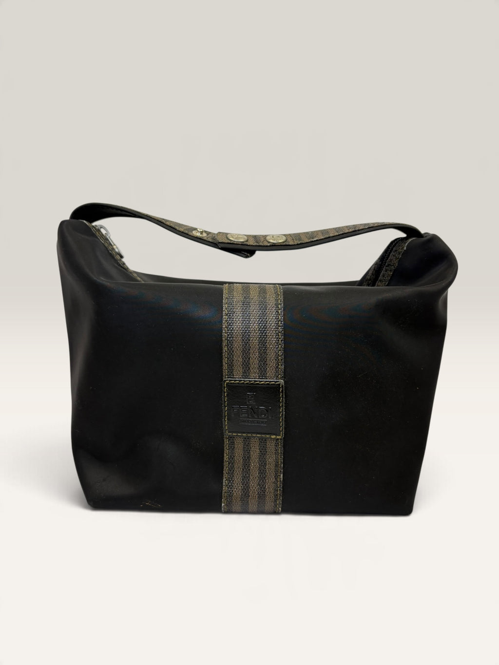 Fendi Pequin stripe black canvas cosmetic bag with snap strap - image 6 of 14