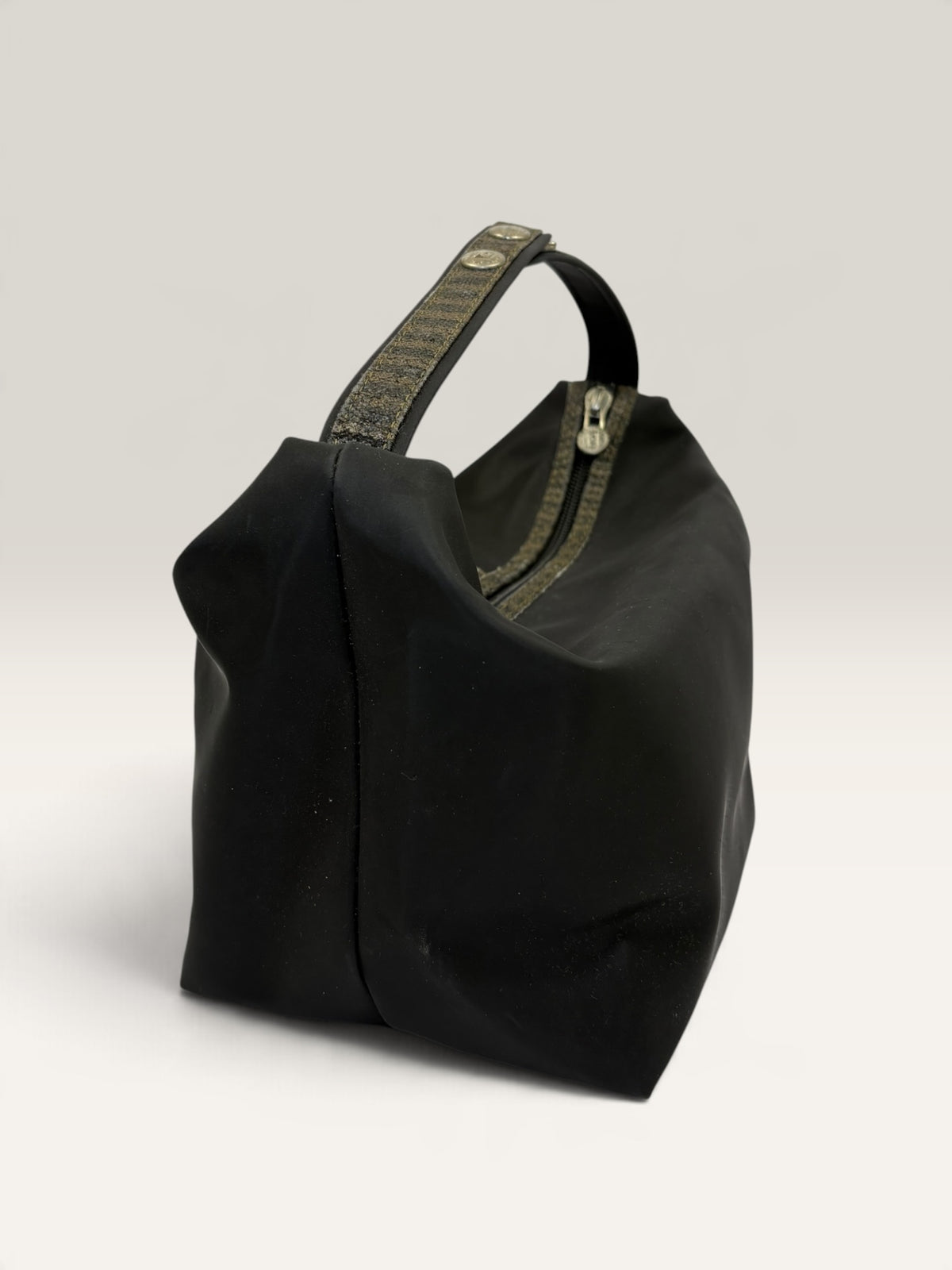 Fendi Pequin stripe black canvas cosmetic bag with snap strap - image 4 of 14