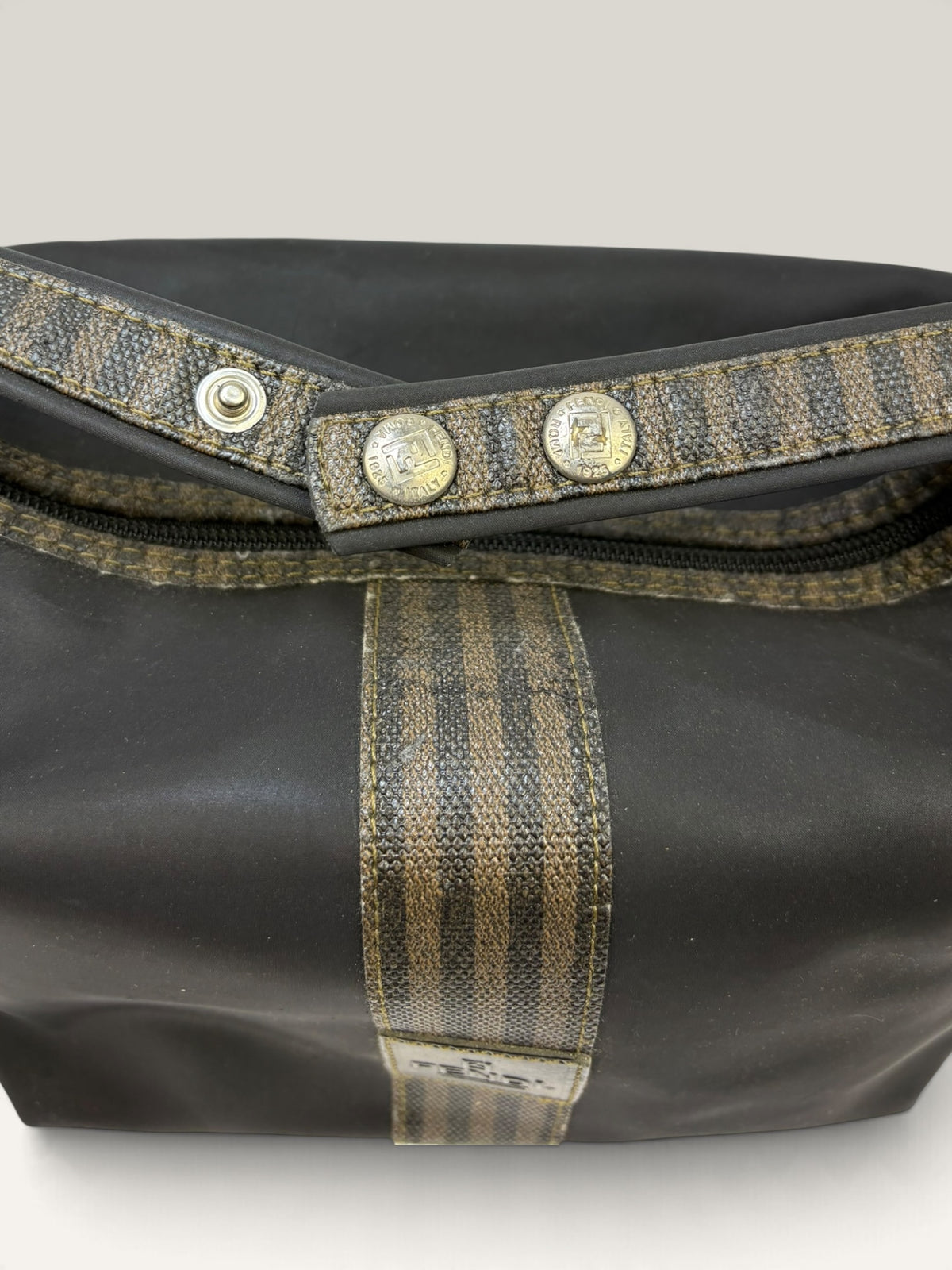 Fendi Pequin stripe black canvas cosmetic bag with snap strap - image 8 of 14