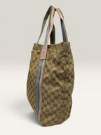 Gucci GG canvas tote bag with blue and pink web stripe handles - image 3 of 14
